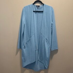 Valette Women’s Blue Open Front Duster Cardigan Sweater Extra Deep Pockets SZ M